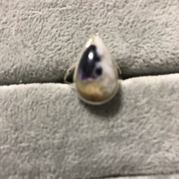 New Sterling Silver Purple Teardrop Morado Violet Flame Opal Ring Size 6.25 - Picture 14 of 14